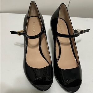 Calvin Klein Black Patent Peep Toe Heels. Worn once just for trying